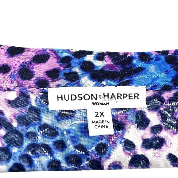 Hudson Harper Woman Plus Size 2X Super Stretchy Blue Purple 3/4 Sleeve Shirt Top - Picture 2 of 8